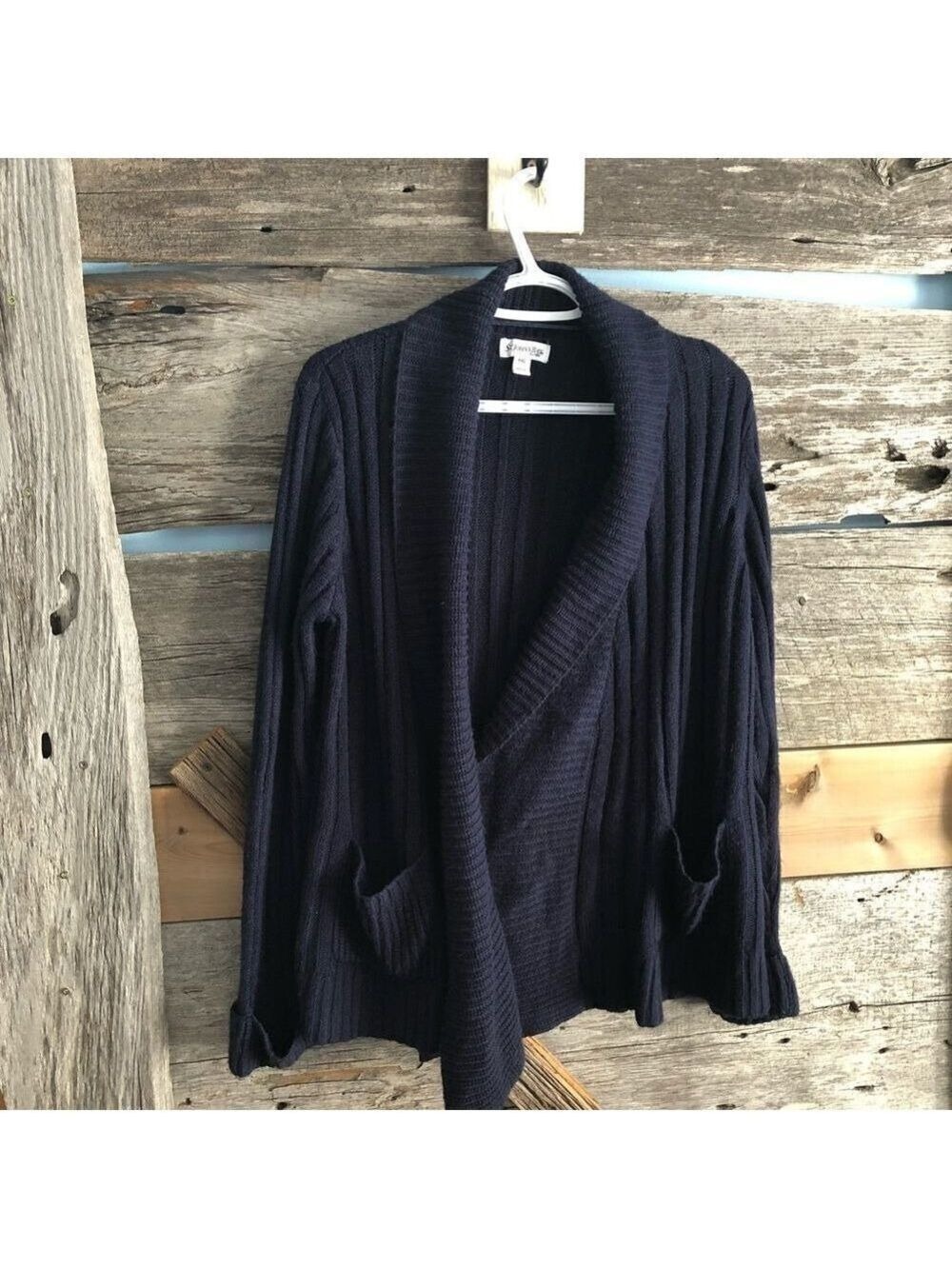 vintage St. John's Bay Petite size XLP Navy cable knit, cowl neck cardigan